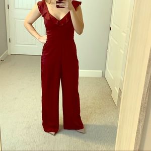 Express Burgundy Ruffle Jumpsuit